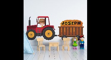 Stickers speelgoed Rode tractor met naam jongen