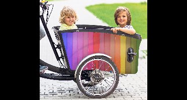 Kleurrijke regenboog bakfiets sticker sticker met lijnen