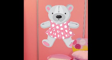 Sticker kind teddybeer roze jurkje