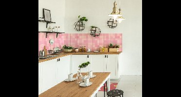 Roze vierkante tegels sticker randen decoratie voor keuken