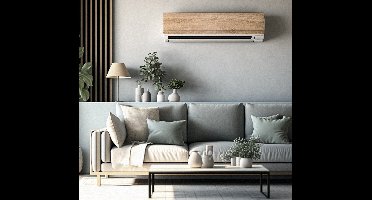 Houtstructuur muursticker woonkamer voor airco
