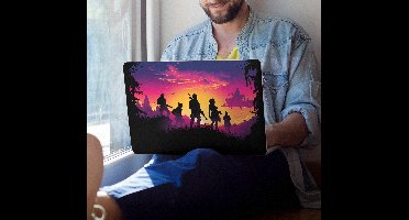 Vechtpersonages bij zonsopgang laptopsticker