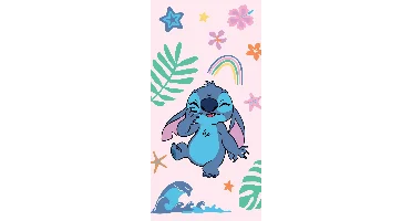 Stitch strandlaken happy roze 70 x 140 cm Katoen