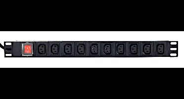 EnerGenie EG-PDU-10C132C19 Stroomverdeler (PDU), 10 stuks C13-aansluitingen, 1U, 16A, C20-stekker, 2 m kabel, zwart