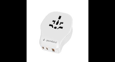 Gembird TPA-1A2C20-02-W Universele reisadapter, 20 W, wit