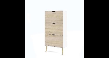 Schoenenkast - Wit/Eiken - 12 paar - Uitlopende massief houten voet - 70,2 x 23,9 x 138,9 cm