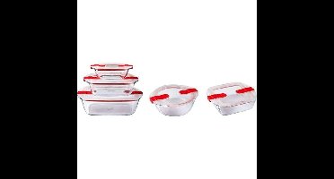 Set van 5 voorraadpotten - PYREX - Cook & Heat - Glas - Deksel met stoomventielen, speciaal voor magnetrons