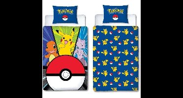 Beddengoedset - POKEMON - Pikachu en Poké-ball - Microvezel - 1 dekbedovertrek 140 x 200 cm + 1 kussensloop 63 x 63 cm
