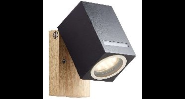BRILLIANT - GALENI Buitenwandlamp - zwart/naturel - metaal/glas GU10 1x20W