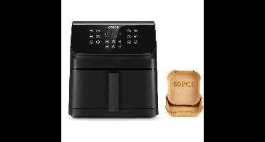 COSORI Olievrije Friteuse - Premium II Chef Edition - 6,2L Capaciteit - 12 Programma's - Pak van 50 Bakpapieren - 1700W - Zwart