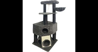 GUILY Donkergrijze kattenboom - 50 x 50 x 141 cm - Donkergrijs - 2 platforms, 1 zitstok, 1 hut, 1 helling, 1 tunnel