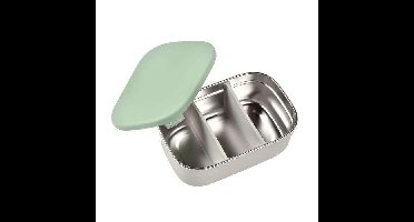 BEABA, roestvrijstalen lunchbox voor kinderen, siliconen deksel en beschermhoes, fluweelgrijs en saliegroen