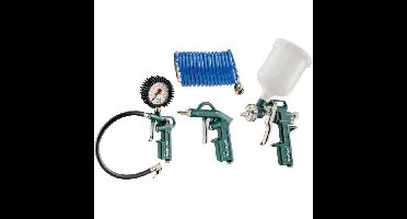 METABO - LPZ 4 Persluchtgereedschapset (blaaspistool, bandenvulpistool, verfpistool met spiraalslang, connector