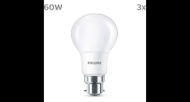 LED-lamp - PHILIPS - 60 W - B22 - Warm wit - Mat - Niet dimbaar - 3 stuks