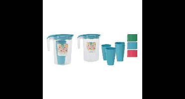 Excellent Houseware Schenkkan met 4 Glazen Verschillende Kleuren