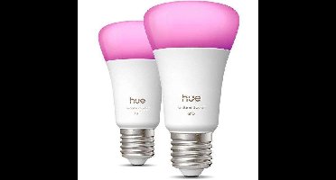 Set van 2 A60 LED-lampen met internetverbinding - PHILIPS HUE - Wit en gekleurd licht - E27 fitting - 6W - 1000-2000K - 810 lumen