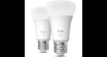 Set van 2 A60 LED-lampen met internetverbinding - PHILIPS HUE - Warm wit licht - 2700K - E27 fitting - 9,5W - 1100 lumen