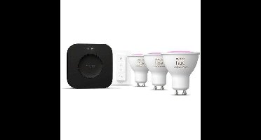 Startpakket - PHILIPS HUE - Wit licht en gekleurde sfeerverlichting - 1 Bridge Pro + 3 GU10 400 lumen spots + 1 dimmer