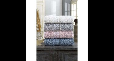 Set van 4 handdoeken - 50 x 85 cm - Wit, Grijs, Roze, Blauw