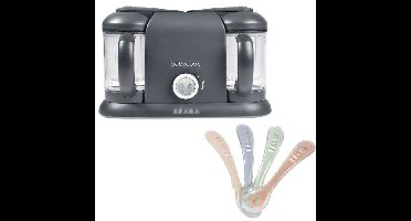 Babycook Duo Multifunctionele Foodprocessor Set + Lepels - BEABA - 6-in-1 Foodprocessor, Donkergrijs - Siliconen Lepels voor Baby's