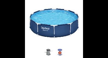 BESTWAY Steel Pro buisvormig bovengronds zwembadpakket - 305 x 76 cm - Rond (Geleverd met filterpomp en filterpatroon)