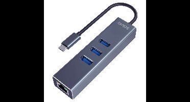 Savio AK-57 USB-C - 3 x USB-A HUB met RJ-45 Gigabit Ethernet adapter, 5000 Mbit/s, grijs