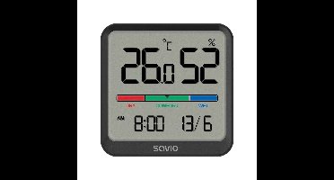 SAVIO Draadloos weerstation, temperatuur- en vochtigheidssensor, voor gebruik binnenshuis, LCD-scherm, klok, datum, handgreep met magneet, CT-01/B Zwart