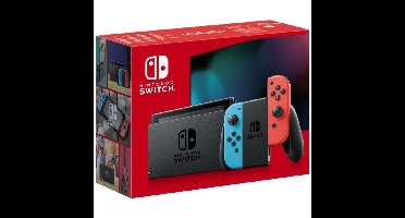 Nintendo Switch Console met een neon rode Joy-Con en een neon blauwe Joy-Con