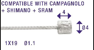Schakel binnenkabel Elvedes 2250mm RVS Ø1,1mm N-nippel Ø4 × 4 (100 stuks) - Zilver