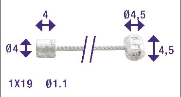 Schakel binnenkabel Elvedes 2250mm verzinkt ø1,1mm Shimano / Huret N-nippel en T-nippel (op kaart) - Zilver