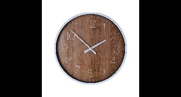 Analoge Wandklok 25 cm Houtmotief/Zilver