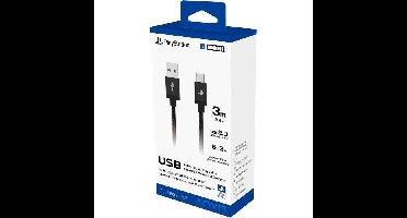 Hori USB-A naar USB-C oplaadkabel - PlayStation voor PS5 DualSense-controller - 5V/3A - 3 meter lang - Zwart
