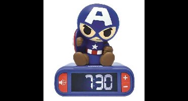 LEXIBOOK Digitale Nachtlamp Wekker - Captain America - 3D Licht en Geluid - Kinder