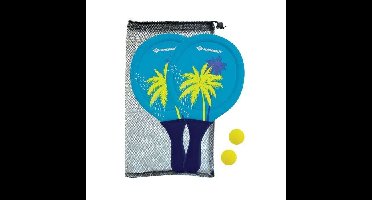 Beachball rackets - SCHILDKROT - Geel/blauw neopreen met groene opdruk - 2 ballen Ø40mm - Hersluitbare netzak