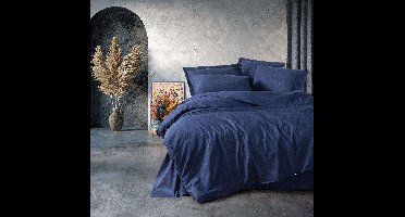 Beddenset - 1 dekbedovertrek 140 x 200 cm + 1 kussensloop 60 x 60 cm - 100% versterkt katoen - Donkerblauw