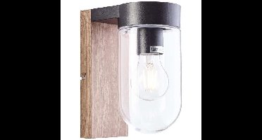 BRILLIANT Wandlamp voor Buiten CABAR - E27 - 1x40W - Donker hout en zwarte kleuren