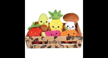 JEMINI Fruity 's doos met 6 zachte pluchen groenten en fruit +/- 17 cm