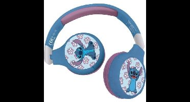 LEXIBOOK - 2 in 1 Disney Stitch hoofdtelefoon - Draadloze Bluetooth 5.0 of Audi kabel - Duurzame oplaadbare batterij - Blauw