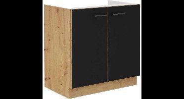 Onder spoelbak - MODENA - 80 cm - 2 draaideuren - Ambachtelijk eiken en mat zwart - CUISINIER