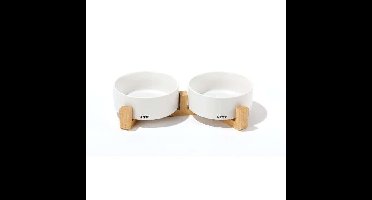 Keramieken kommen met bamboe ondersteuning 2x350 ml - Mpets - OPERA - Wit
