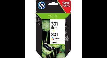 HP 301 pack van 2 zwarte / 3 kleuren originele inktcartridges voor HP Envy 4505 en HP DeskJet 1050/1512/2548 / 3057A (N9J72AE)