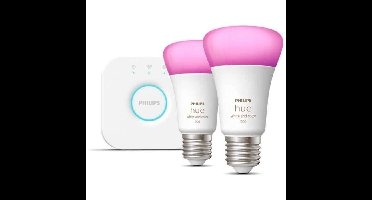 Philips Hue White and Color Ambiance, Starter Kit 2 Bollen E27, 75W, Bluetooth, werkt met Alexa, Google en HomeKit