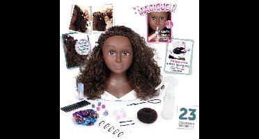 Smoby - Afro-haarstylinghoofd - Gemakkelijk te stylen - 23 realistische accessoires - Warmtegevoelige lippen - Opbergluik