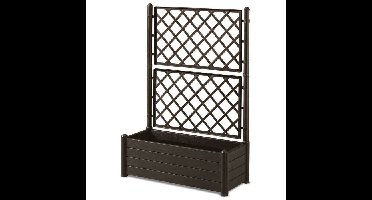 STEFANPLAST Rechthoekige bloembak met rooster - Houten afwerking - 100 x 43 x H 142 cm - 80 L - Moka