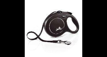 FLEXI New Classic riem - L: 8 m - Zwart - Honden