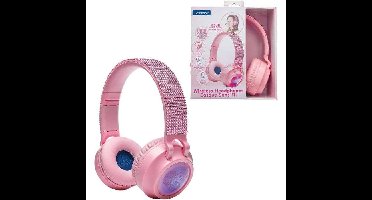 LEXIBOOK - Opvouwbare Bluetooth- en bedrade koptelefoon met verlichting, een 3D-design met roze strass-steentjes en een volumebegrenzer.