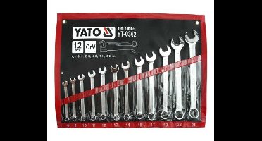 YATO KLUCZ PŁASKO-OCZKOWY SATYNA KPL.12szt. 8-9-10-11-12-13-14-15-17-19-22-24 mm (levertijd 8 werkdagen)