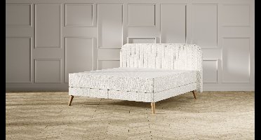 Emma Original Elite Boxspring Bed 180x210 - Beige - Strepen Hoofdbord - Beukenhout Pootjes