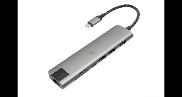 XWH07 - Worx 7-in-1 USB-C Hub (Geflochtenes Kabel) 60 W - HDMI, USB, (Micro) SD card slot, Ethernet - Space Grey