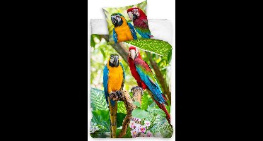 Dekbedovertrek - Papegaai op stok - 140x200 cm - 60x70cm